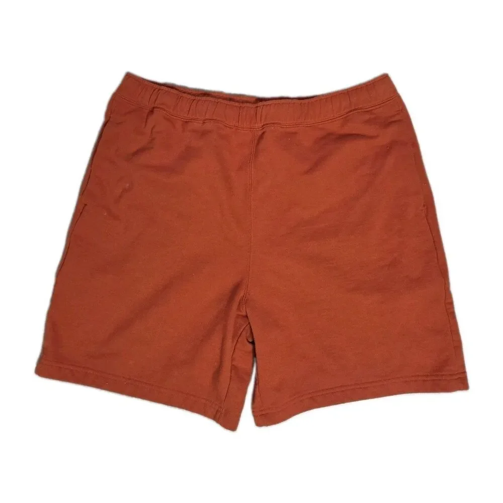 The North Face Mens XL Orange Rust Fleece Sweat Shorts Elastic Waist Pockets GUC